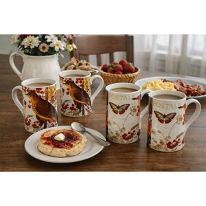 Konitz Germany Mug Set of 4 Bird Butterfly Floral Cottagecore Tea Coffee Cups